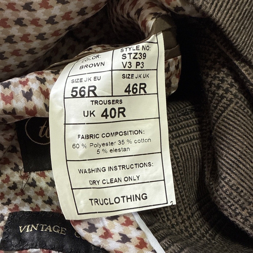 Men's TruClothing Vintage Collection 46R Blazer 40R Pants Brown & Black Preowned - Picture 11 of 12